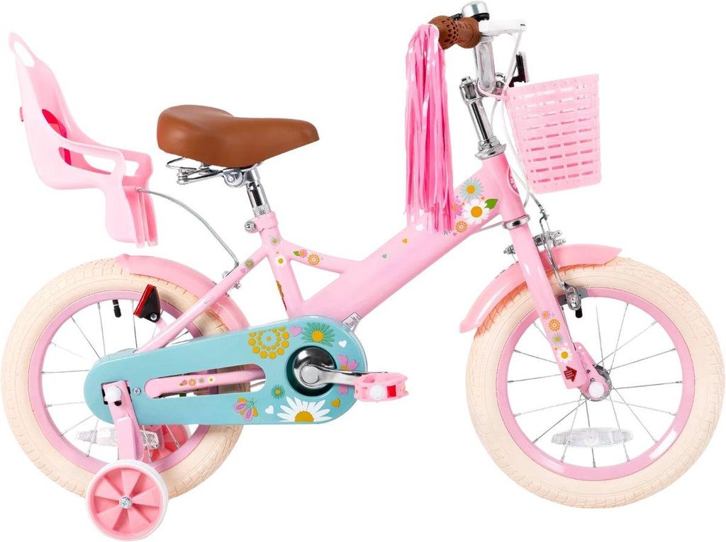 Kinderfahrrad 16 Zoll (40,5 cm) Mädchen – Mit Stützrädern, Korb, Klingel & Puppensitz – Rosa