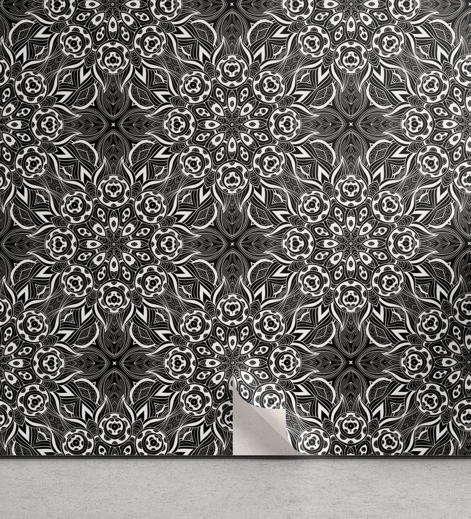 ABAKUHAUS Schwarz und weiß abziehbare & klebbare Tapete für Zuhause, Blatt Zusammensetzung, selbstklebendes Wohnzimmer Küchenakzent, 33 cm x 250...