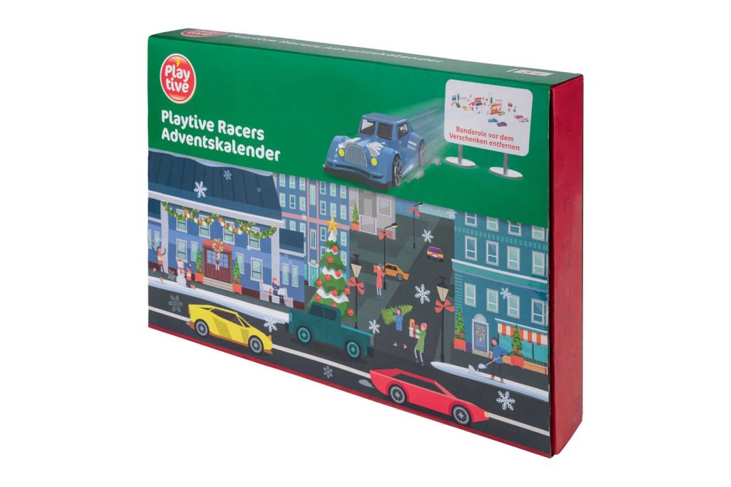 A Playtive Racers Advent Calendar with a winter street scene and cars.
