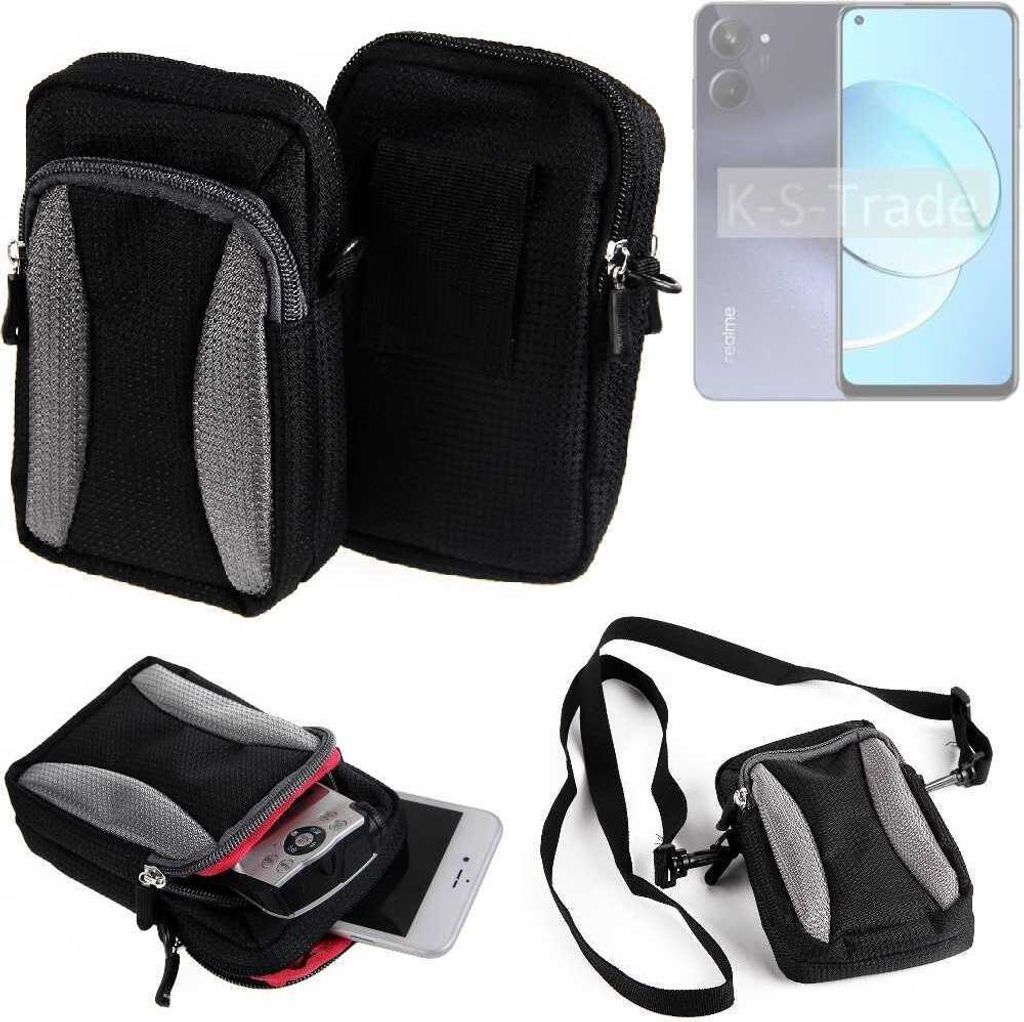 K-S-Trade Holster Schutz Hülle kompatibel mit Realme 10 Handy Hülle Gürteltasche Umhängetasche mit Zusatzfach schwarz