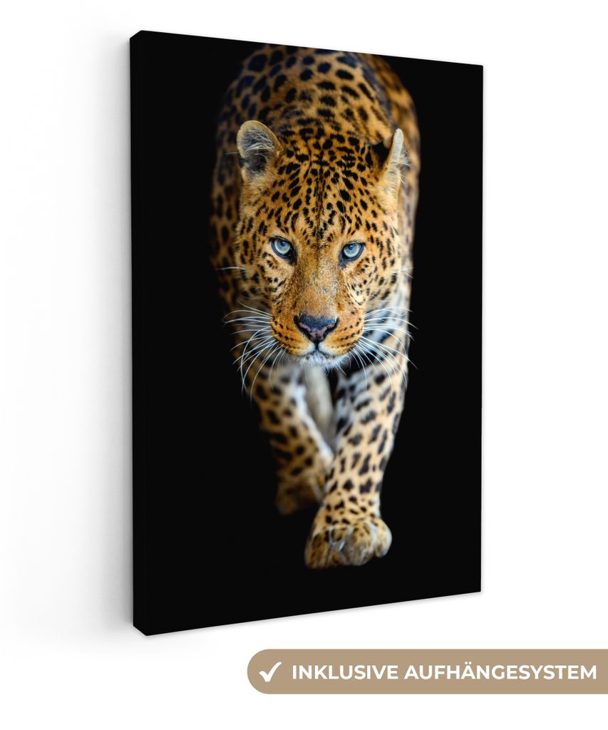MuchoWow - Leinwandbilder - Leopard - Tiere - Porträt - Wildtiere - Schwarz, Wandbild, Wanddeko Bilder Wohnzimmer, 20x30 cm