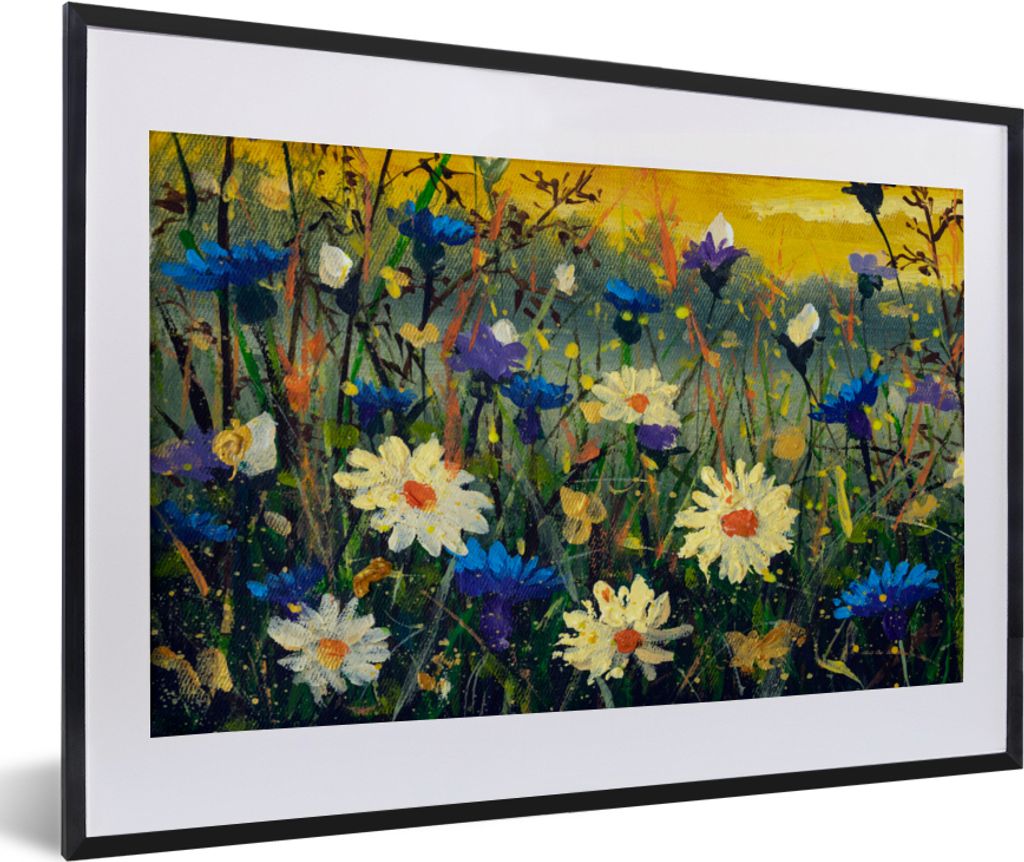 MuchoWow Gerahmtes Poster Malerei - Ölfarbe - Natur - Blumen 60x40 cm - Poster mit Schwarzem Bilderrahmen Wandposter Rahmen Foto Bilder - Schlaf...