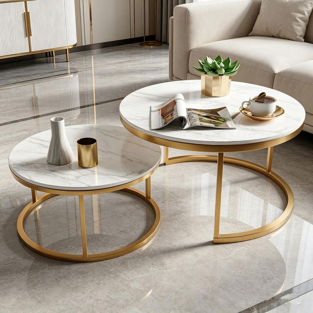 INONEFT, ensemble de 2 tables basses rondes, tables Image du produit 
