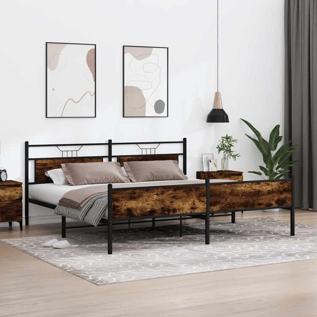 "Rabatt" Metallbett ohne Matratze - Robuste Metallkonstruktion - Räuchereiche 193x201 cm - Klassische Betten CC11844