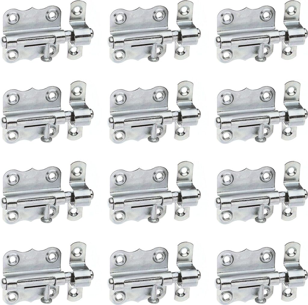 Alberts 841645 Grendelriegel, mit Knopfgriff und ohne Feder, galvanisch verzinkt, dickschichtpassiviert, Platte 47 x 46 mm, Bolzen-Ø 9 mm, 12er Set