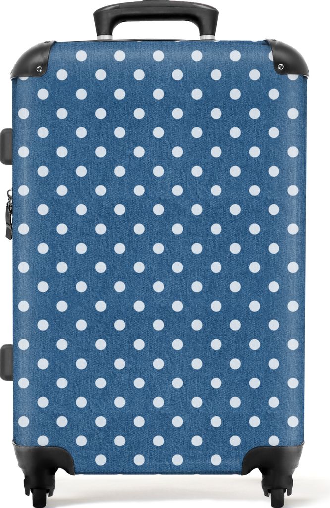 NoBoringSuitcases.com Hartschalen Koffer Mittelgroß 67x43x25 cm, 72L, Drucke für Frauen: Blau, weiß - Polka dots, Reisekoffer mit 4 Rollen