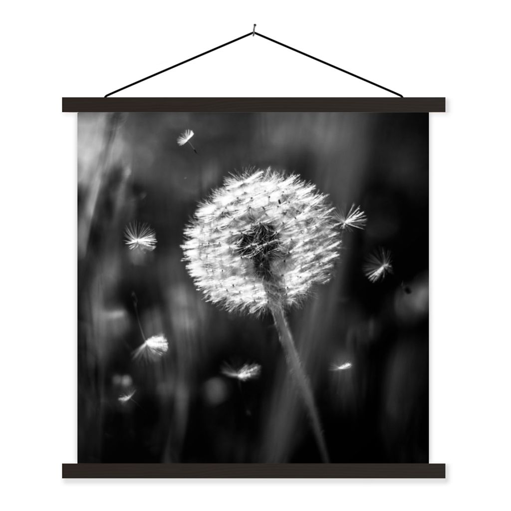 MuchoWow Textilposter Löwenzahn - Schwarz - Weiß - Pflanze 60x60 cm mit schwarzem Rahmen - Posteraufhänger