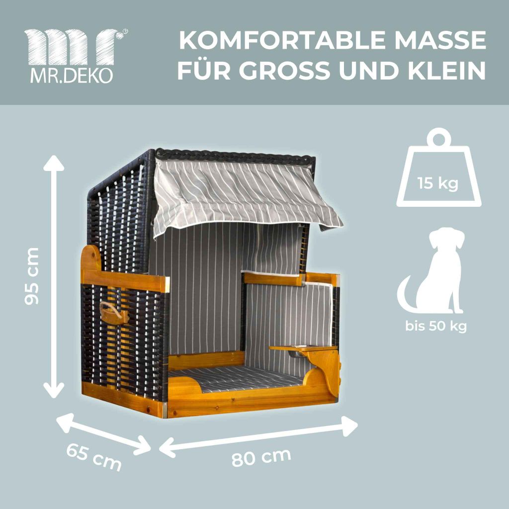 Hundestrandkorb PE schwarz Dessin Grau Gestreift Produktbild 