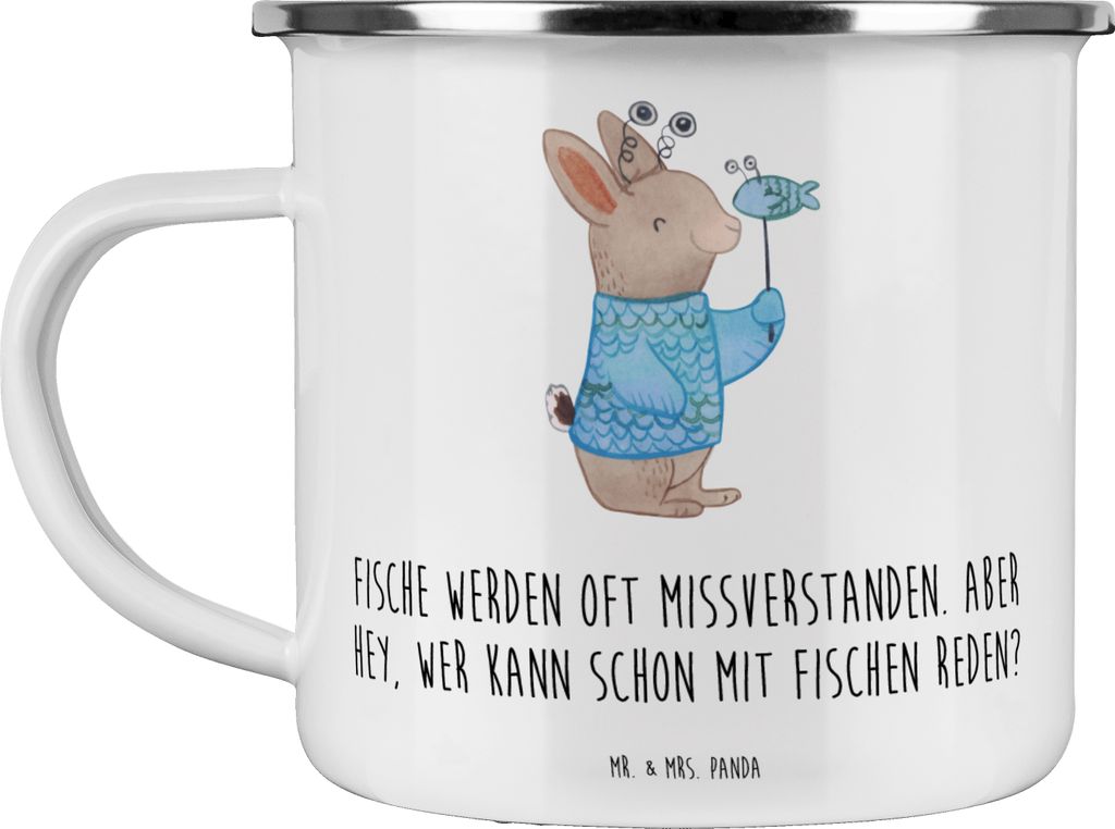 Mr. & Mrs. Panda Teetasse Fische Geheimnisse - Weiß - Geschenk, Geschenke Sternzeichen, Emaille Tasse, Emailletasse, Eigenschaften, Horoskop, bech...