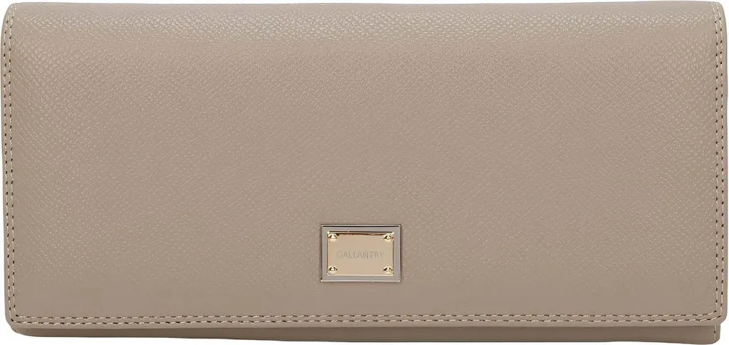 Gallantry, portafoglio da donna Loulou in grana con placca in metallo con logo, grigio talpa
