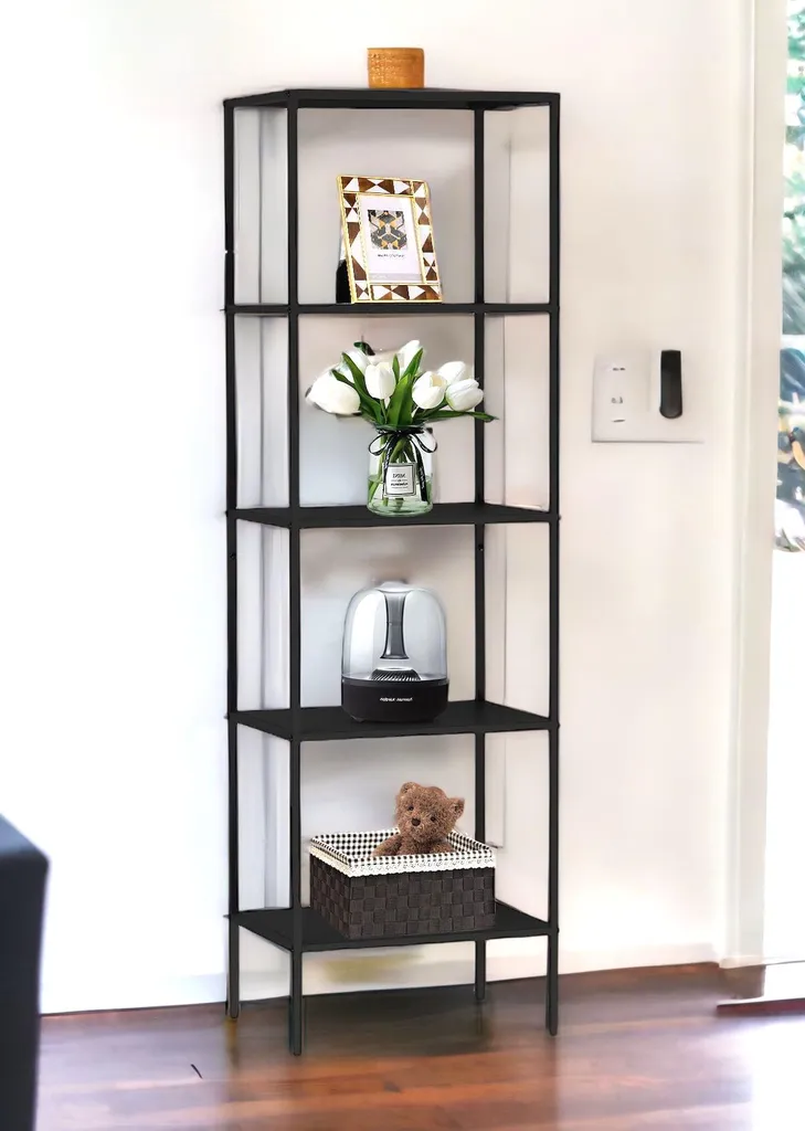 Étagère de rangement étroite en métal noir 5 étages pour salon et bureau