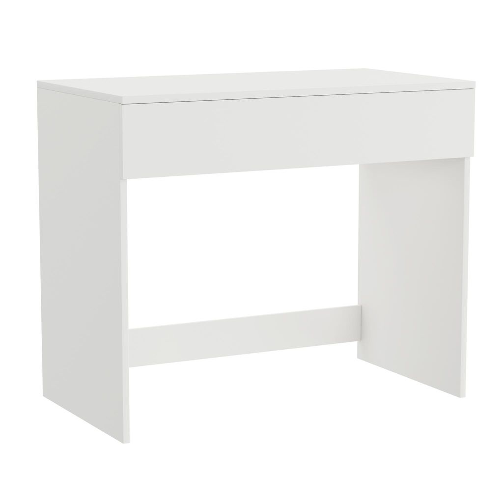 Schreibtisch Computertisch weiß matt - 90x50 cm mit Schublade Kabeldurchlass kompakt