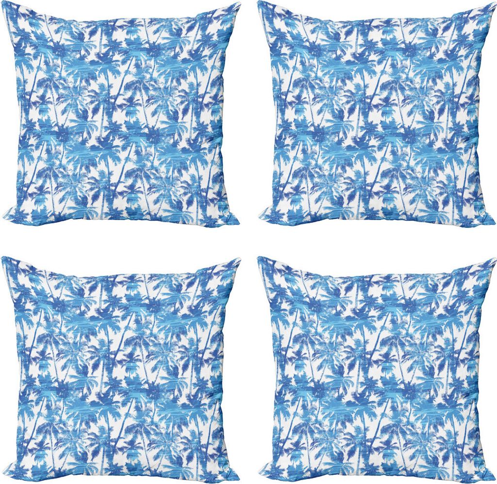 ABAKUHAUS Tropisch Kissenbezug Set (4 Stück), Palme Dschungel-Thema, Moderner Doppelseitiger Digitaldruck, 40 cm x 40 cm, Azure Blau Weiß