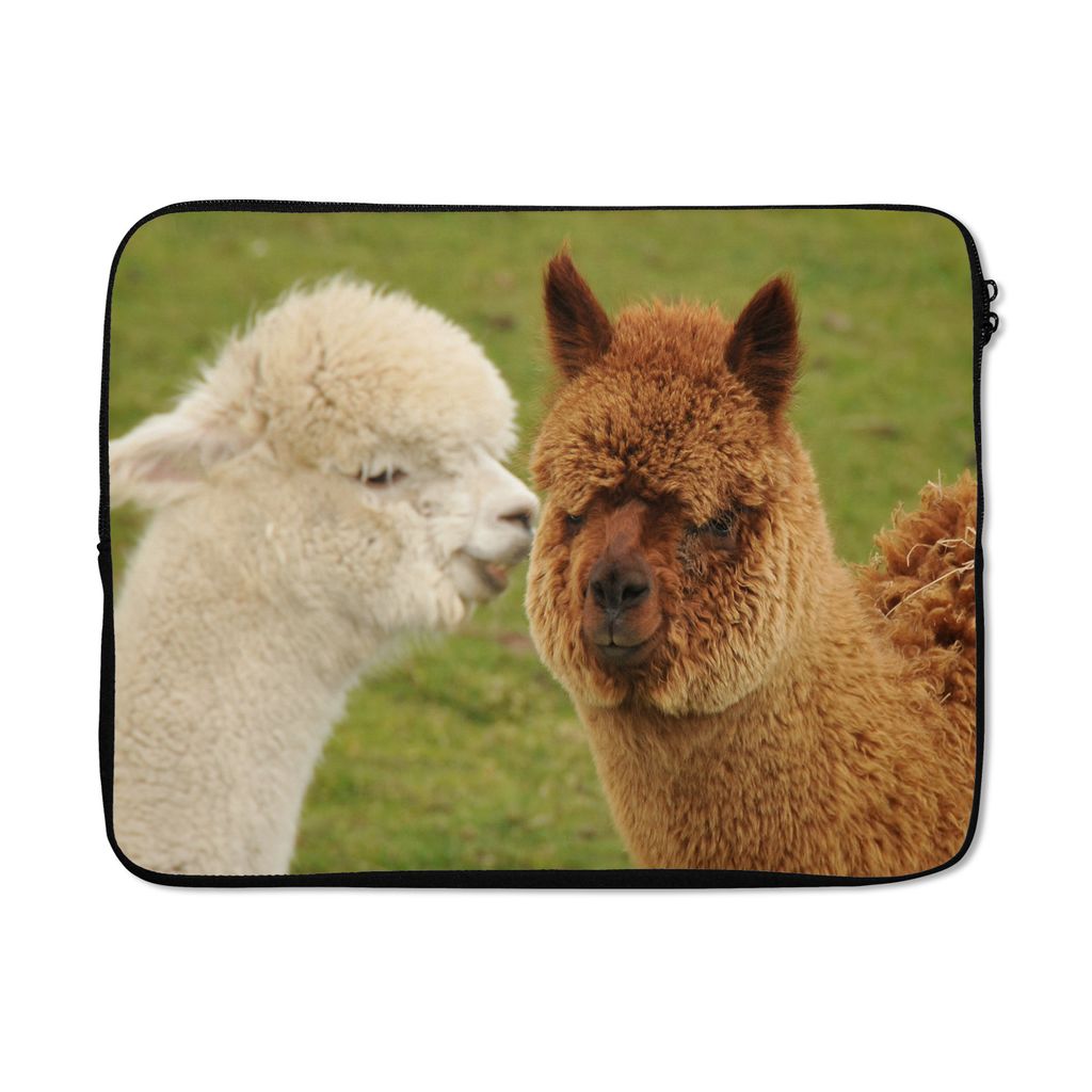 MuchoWow Laptop Hülle 13 Zoll Alpaka - Gras - Tiere Laptoptasche - Laptophülle - Sleeve - Rundumschutz