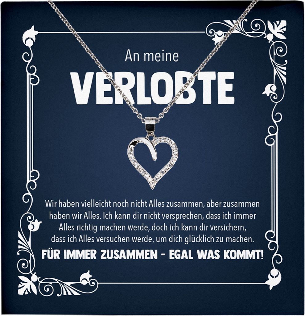 22Feels Echt Silber Halskette - An Meine Verlobte - Geschenk Frauen Schmuck Set Verlobung Valentinstag Geburtstag Weihnachten - Herz Anhänger, Karte
