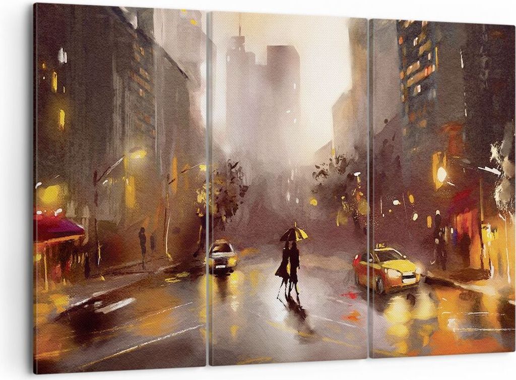 Bild auf Leinwand - Leinwandbild - 3 Teile - Manhattan Paar Straße - 105x70cm - Wand Bild - Wanddeko - Wandbilder - Leinwanddruck - Bilder - Wandd...