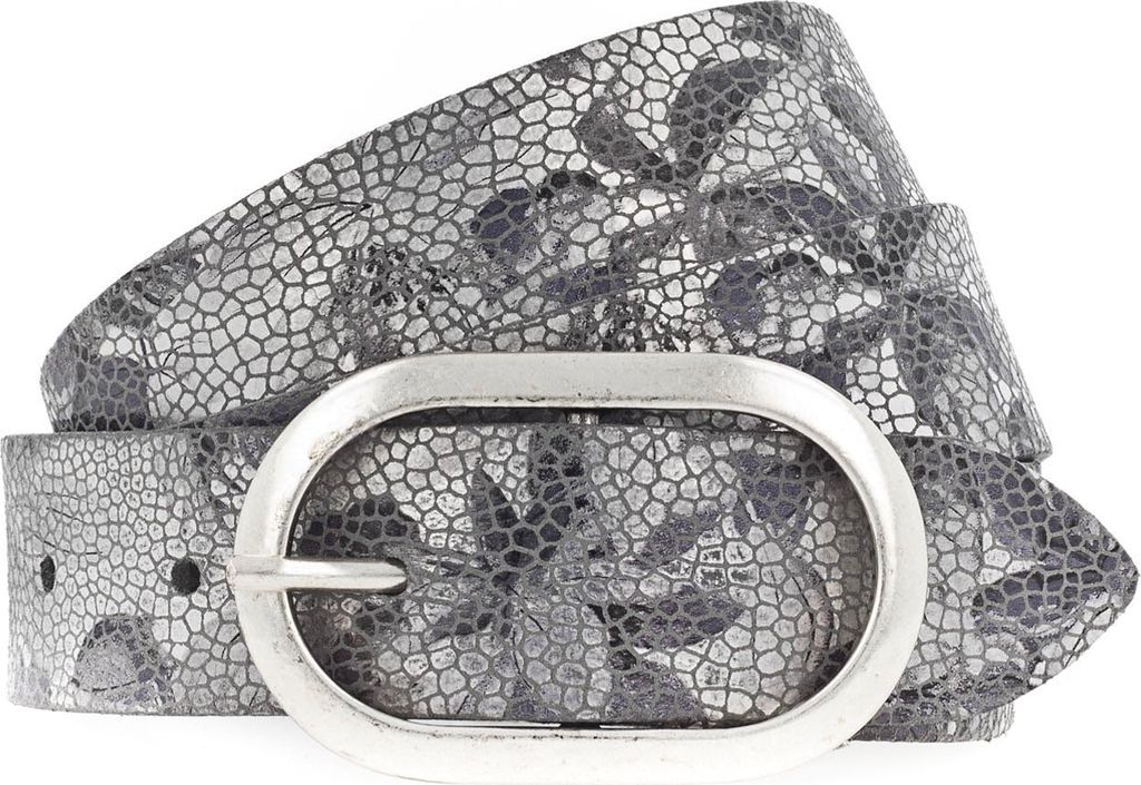 Vanzetti Leder Gürtel Bouquet of Flowers 30mm Metallic Leather Belt W75 Silver Metallic / Black schwarz mehrfarbig