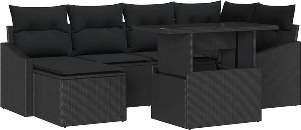 Garten-Sofa-Set mit Kissen 7 pcs Schwarz
