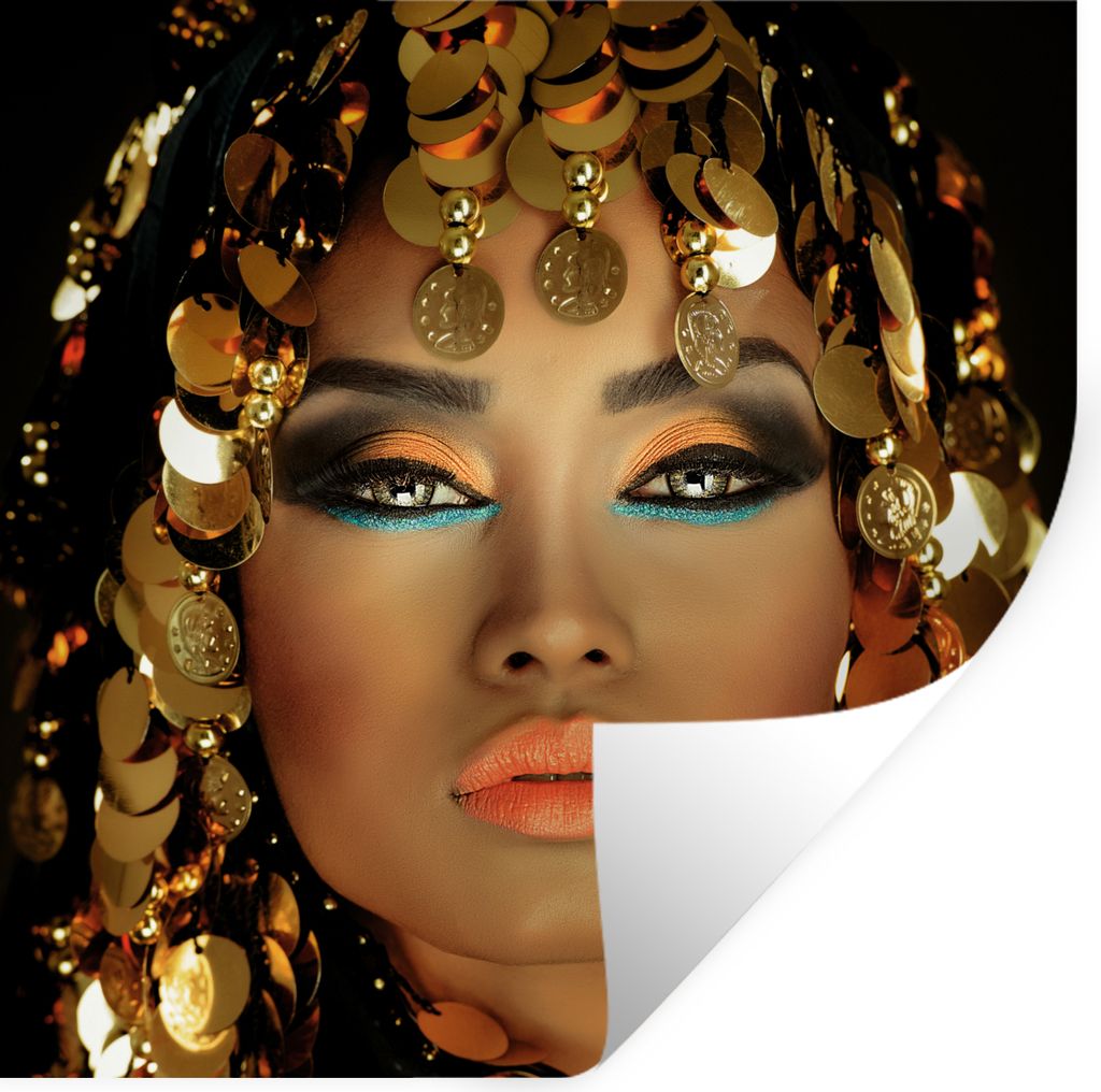 MuchoWow Wandtattoo Wandsticker Wandaufkleber Frau - Kleopatra - Gold - Schmuck - Make-up - Luxus 100x100 cm Selbstklebend und Repositionierbar -...