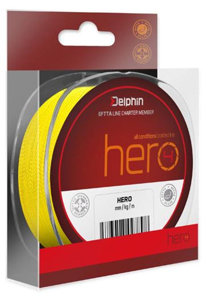 DELPHIN HERO 4, 300m, 0,16mm, 10.0kg / 22,05lbs, Geflochtene Angelschnur, 300m, Fluo gelb, 101001794