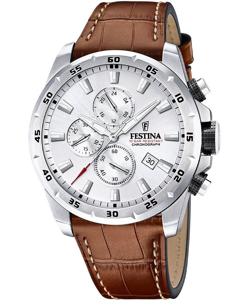 FESTINA Chronograph F20692 1 – Klassische Herren Armbanduhr mit elegantem Lederarmband