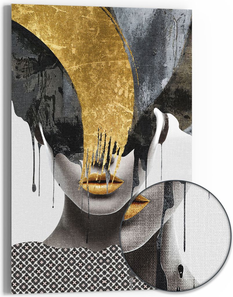 DEQORI Hybrid Leinwand Bild 60x90 cm 'Goldener Schimmer' Wandbild Glas flach modern