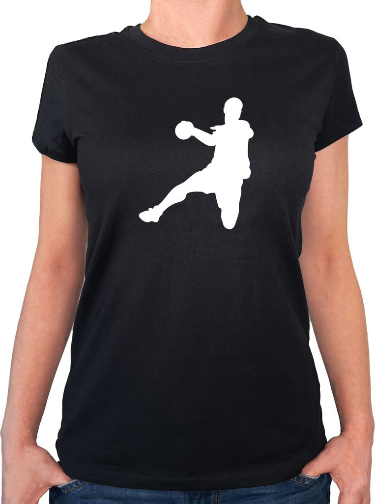 Huuraa Damen T-Shirt Handball Silhouette XS Black Bio Baumwolle Fairtrade Damenshirt Geschenkidee