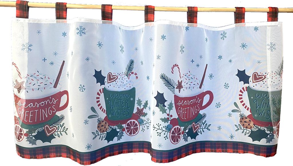 heimtexland Scheibengardine Weihnachten Advent Deko Gardine 45x120 Winter Wishes Fensterdekoration Schneeflocken Voile transparent Typ651