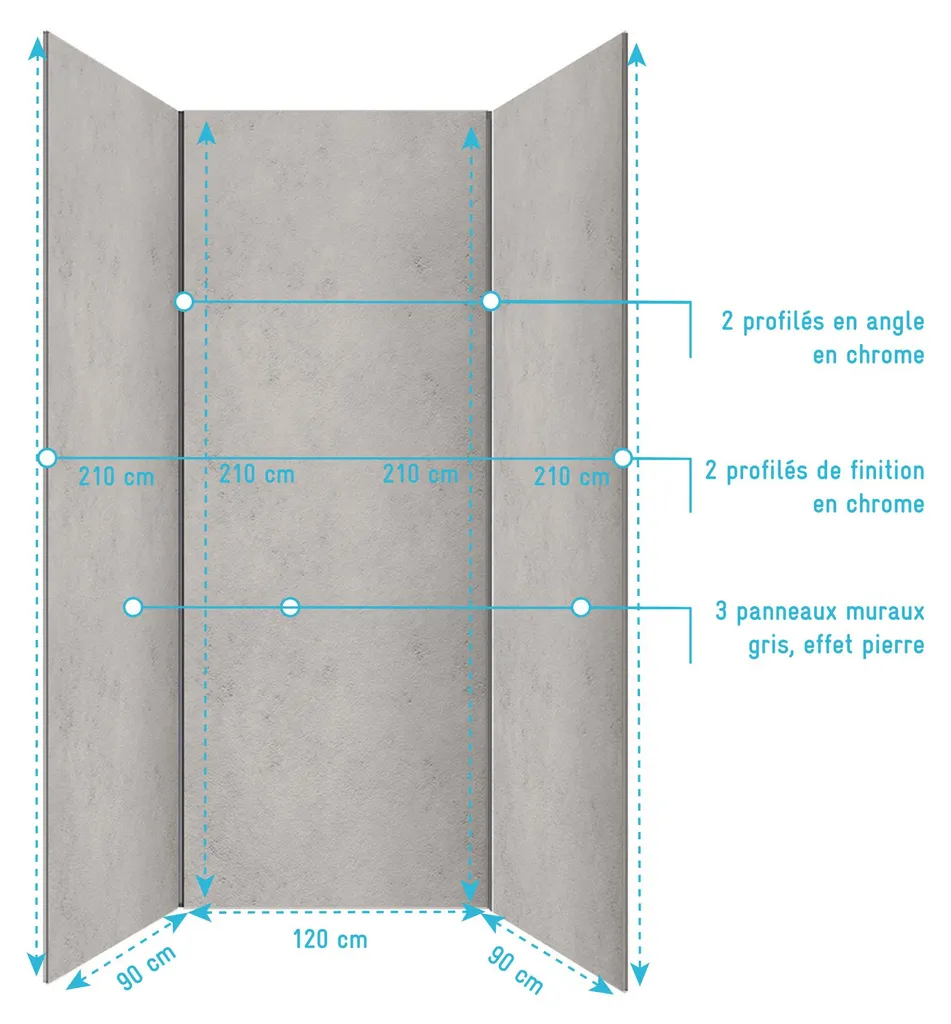 Rénovation Douche sans Carrelage : Pack 3 Panneaux Muraux Pierre Grise