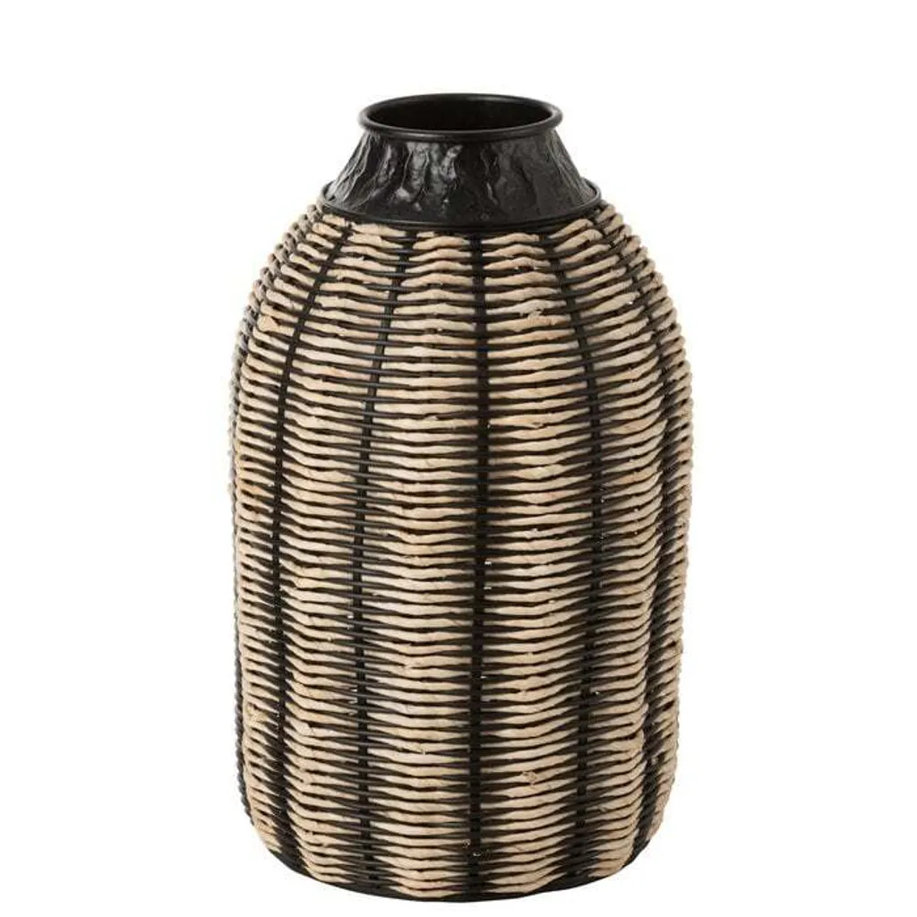 Vase en Rotin et Corde Tressée Noir pour Décoration de Salon Moderne 45cm