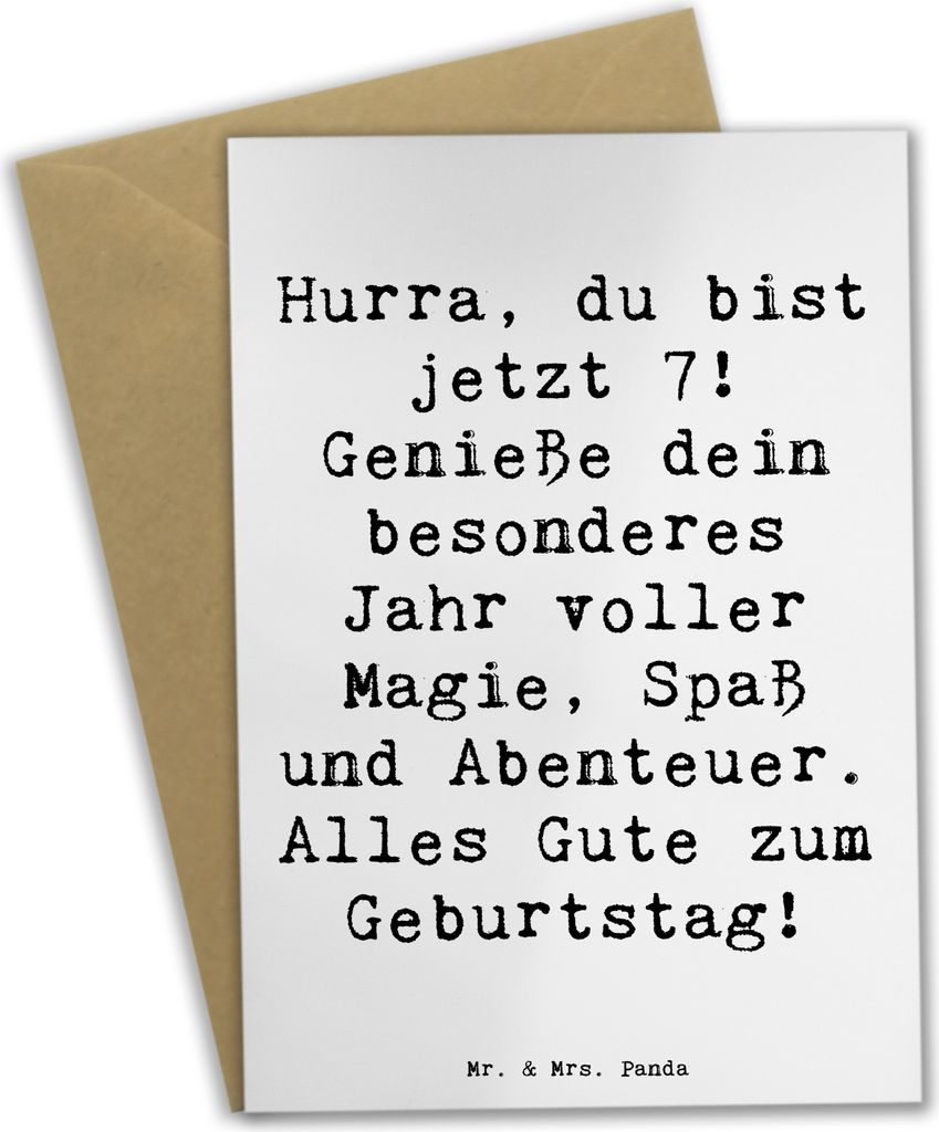 Mr. & Mrs. Panda Glückwunschkarte Spruch 7. Geburtstag - Weiß - Geschenk, Grußkarten, siebter, Alter, weihnachtskarten, osterkarten, hochzeitska...