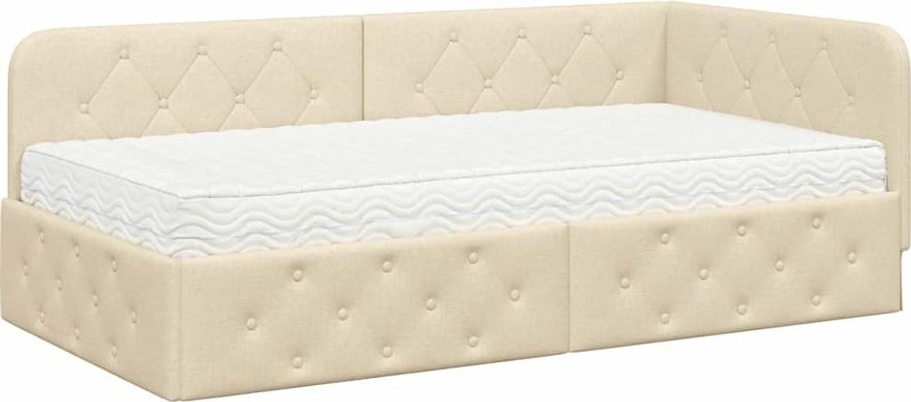 vidaXL Eckbettgestell Creme 90 x 200 cm Stoff