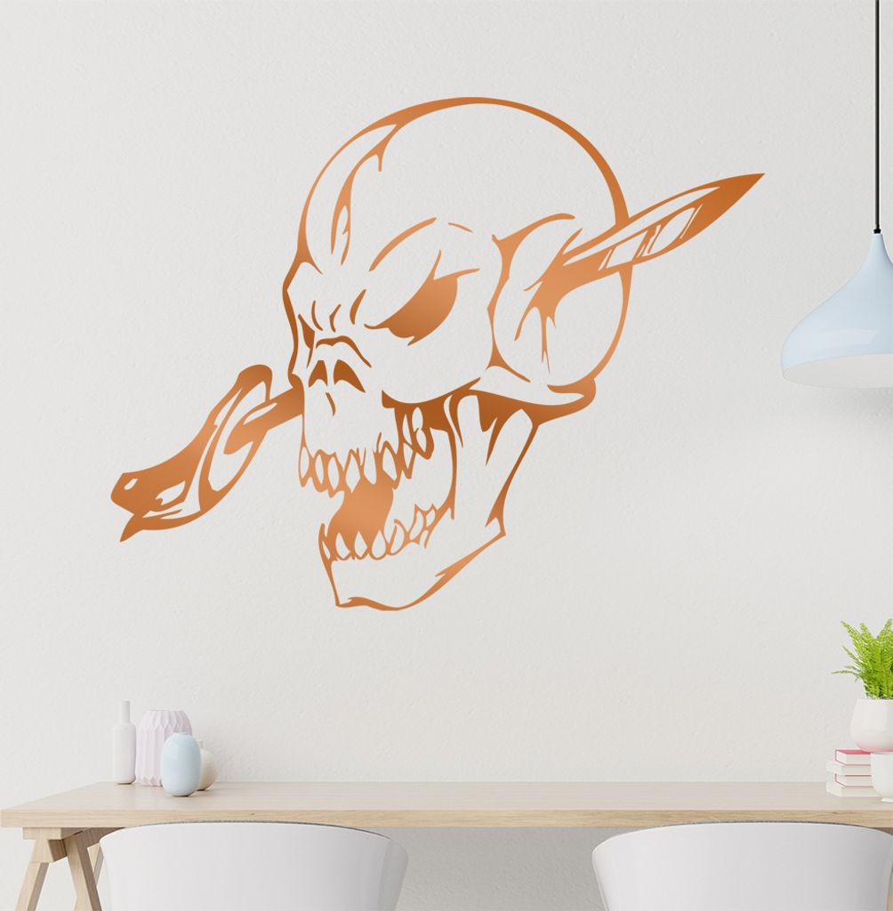 Dolch im Schädel Wandtattoo in 6 Größen - Wandaufkleber Wall Sticker - Dekoration, Küche, Wohnzimmer, Schlafzimmer, Badezimmer