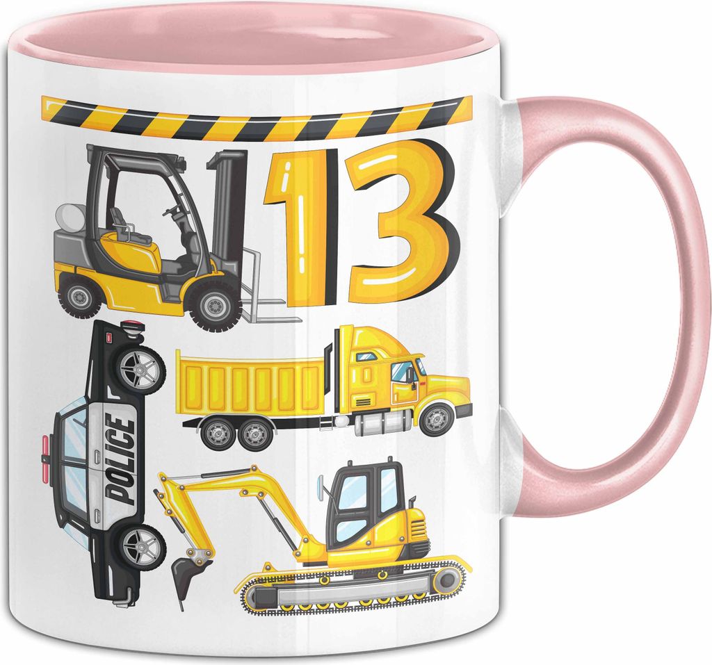 13. Geburtstag Geschenk Tasse Becher Jungen Jungs Baustelle Polizei Geburtstagsgeschenk 13 Teenager (Rosa)