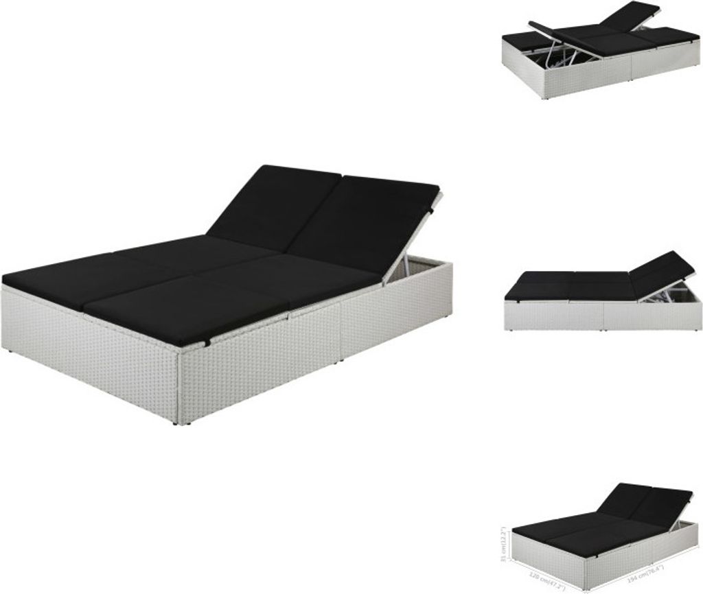 vidaXL Sonnenliege mit Auflage Poly Rattan Schwarz - Gartenbetten
