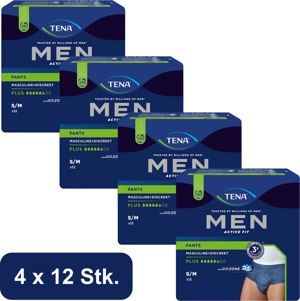 TENA MEN - Active Fit - Pants Plus - Blau S/M - 4 x12 Stk. Produktbild 