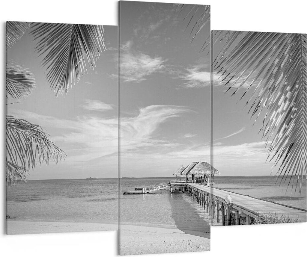Bild auf Leinwand - Leinwandbild - 3 Teile - Himmlisch Strand Monochrom - 130x100cm - Wand Bild - Wanddeko - Wandbilder - Leinwanddruck - Bilder - ...