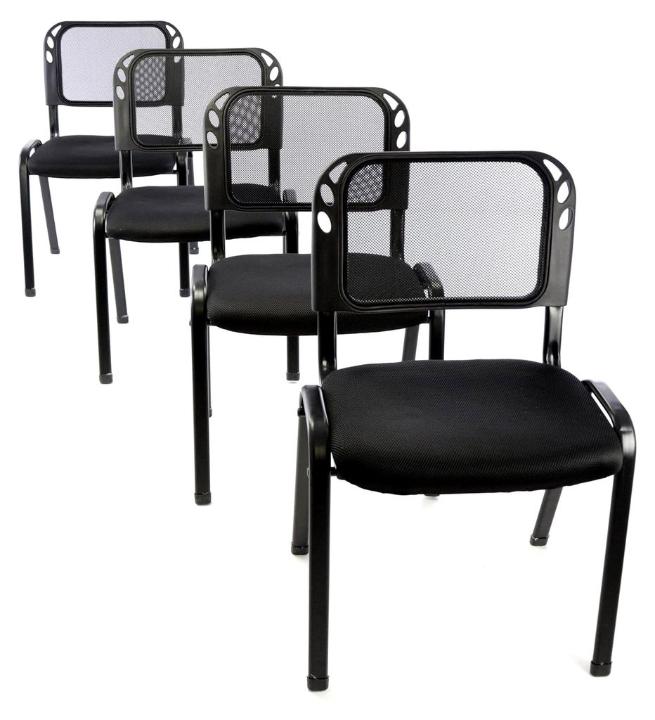 4er Set Konferenzstühle Besucherstühle schwarz gepolsterte Sitzfläche stapelbar 52,5 x 45 x 80 cm Metallrahmen schwarz