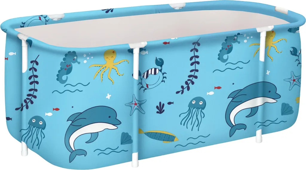Aga Vasca da bagno pieghevole portatile 120x60x50 cm Azzurro chiaro