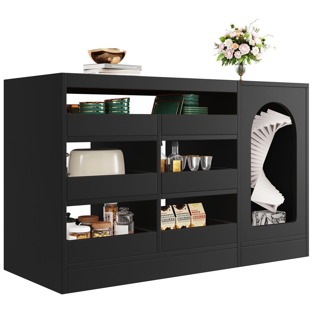 Odikalo Sideboard Esszimmerschrank Küchen Schubladen Kommode Schließfach Schwarz