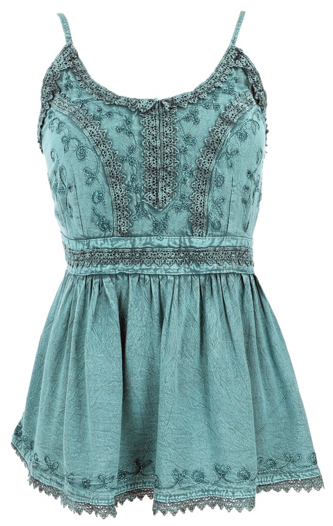 Besticktes Top Boho Chic, Lockeres Sommertop - Petrol, Damen, Blau, Viskose, Tops & T-Shirts
