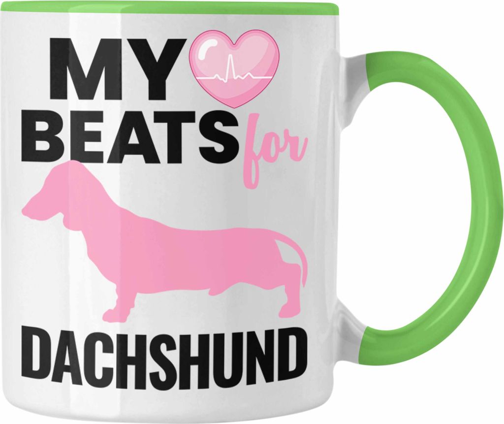 Trendation - Dackel Tasse Geschenke Dachshund Rauhaardackel Lustig My Heart Beats For Dachshund (Grün)