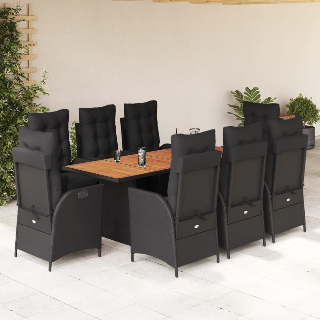 "Rabatt" 9-tlg. Garten-Essgruppe - mit tishe & Stuhl - mit Kissen Schwarz Poly Rattan - Lounge-Dining set CC9484