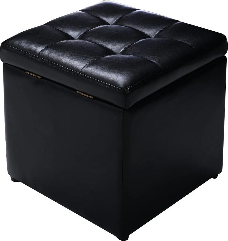 Pouf de rangement cuir noir 40cm : stop au désordre dans votre salon