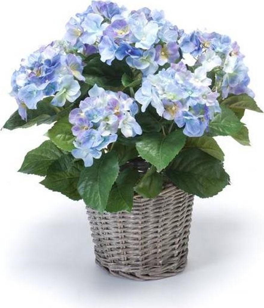 artplants.de Kunstblume Hortensie JONE im Korb, blau, 45cm - Textil Hydrangea - Hortensie künstlich