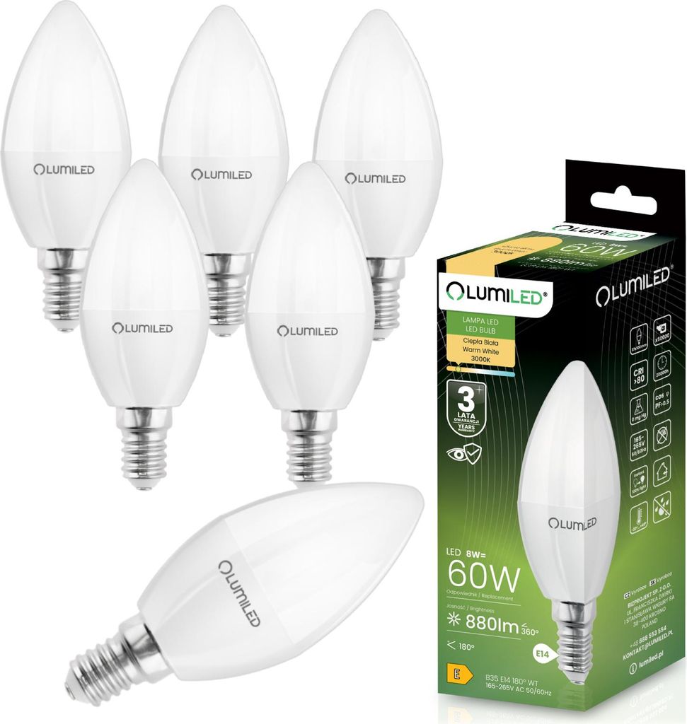 LUMILED 6 Stück LED E14 B35 Kerzenlampe 8W ersetzt 60W 230V 880lm 3000K Warmweiß Nicht Dimmbar für Kronleuchter und Deckenlampe - 6er Pack Kerze