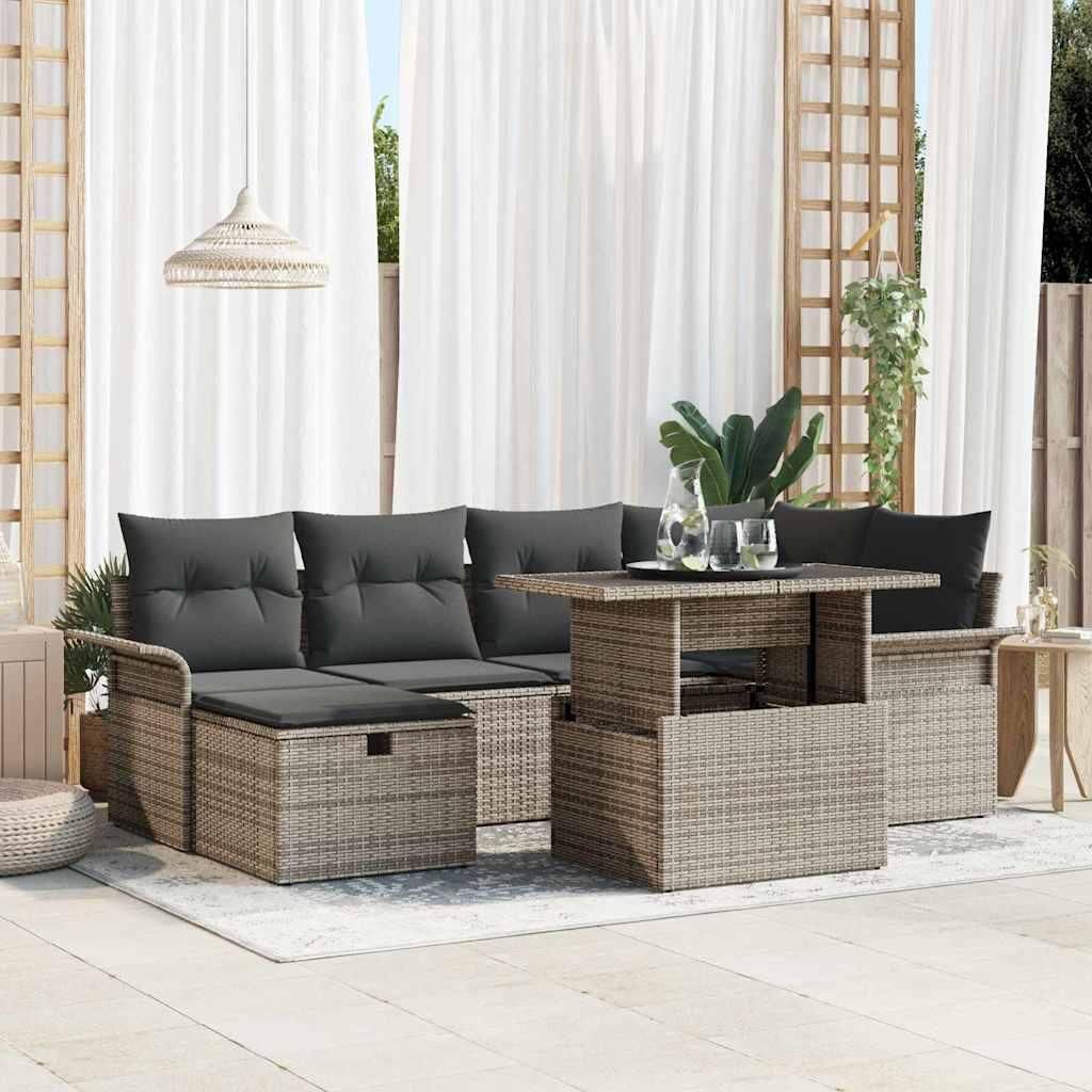 Maison Exclusive - Garten-Sofa-Set mit Kissen mit Speicher 7 pcs Grau Poly Rattan