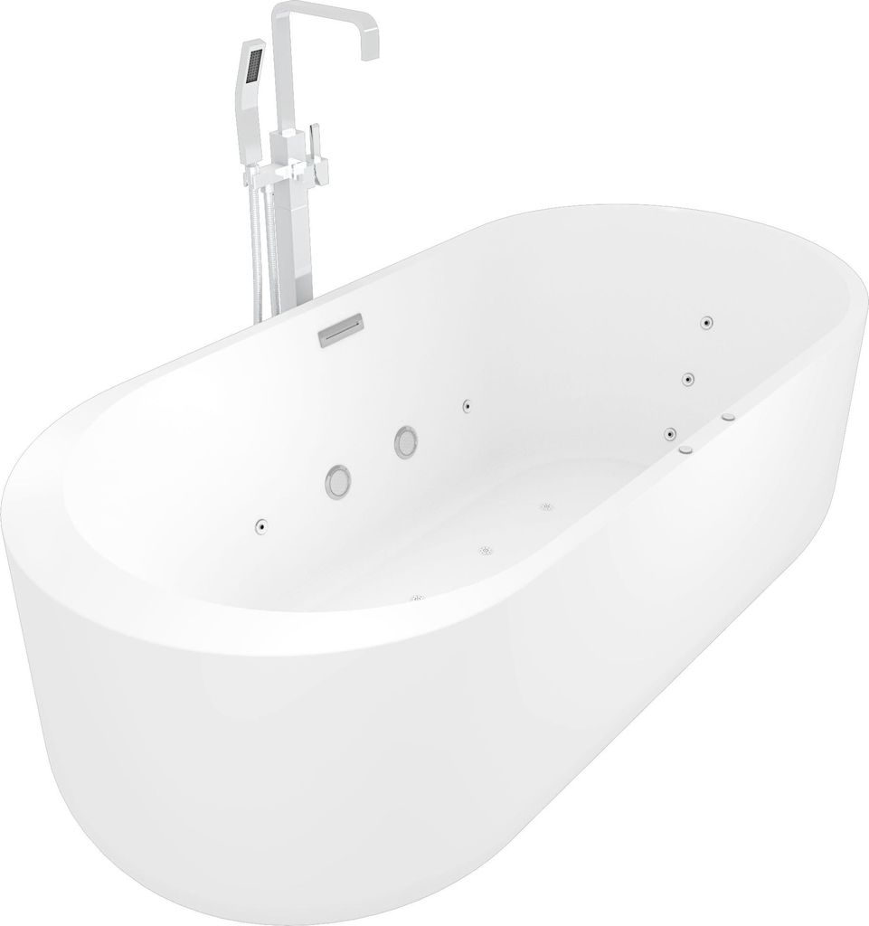 freistehende Badewanne F26 170x80cm Whirlpool Luft & Wasser mit Armatur AF05