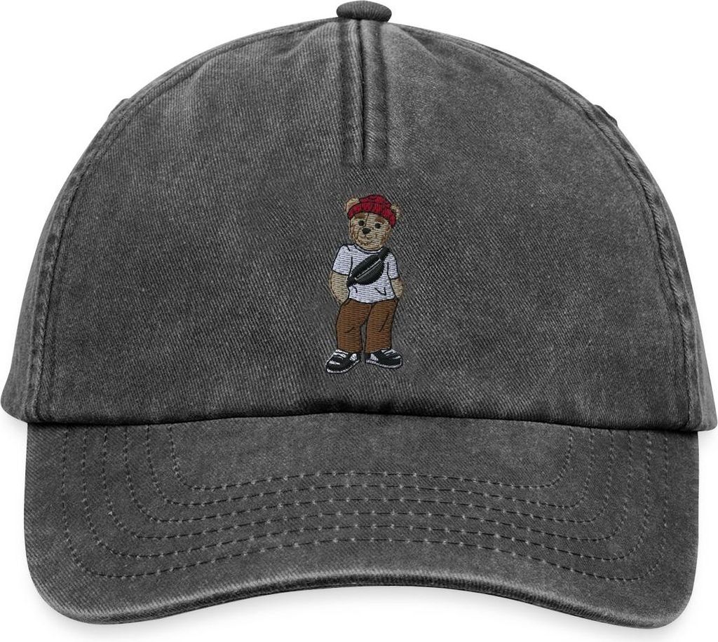Spreadshirt Gestickter Teddy Im Skaterlook Mit Mütze Vintage Cap, One size, Vintage Schwarz