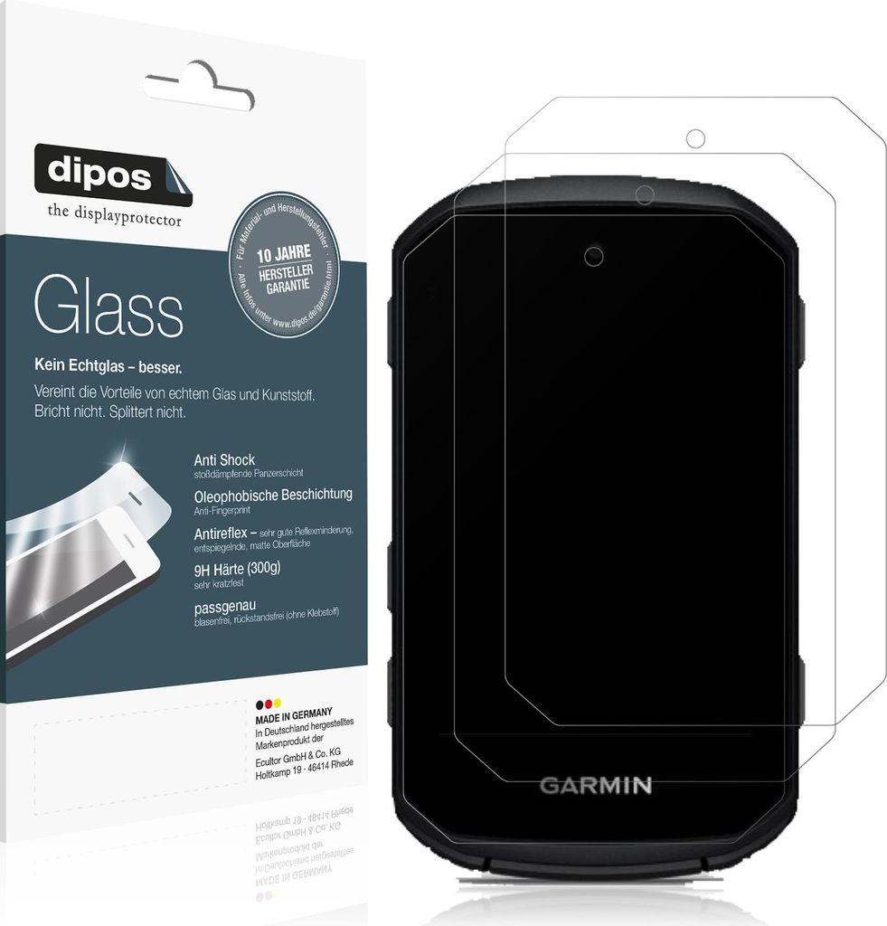 2x Schutzfolie für Garmin Edge 550 matt - Anti-Shock 9H Folie dipos Glass Kunststoffglas